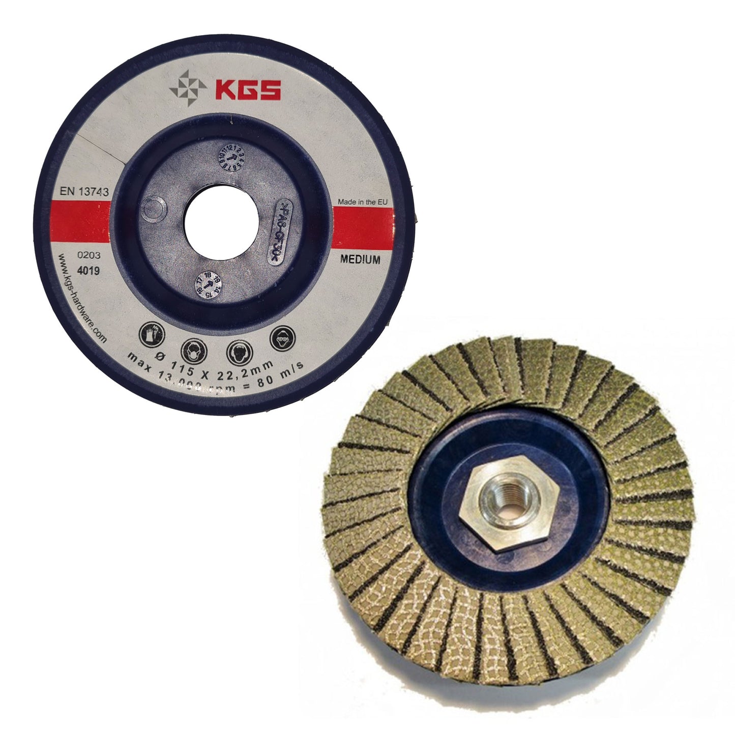 KGS RED SHARK FLAP DISC MEDIUM - 115MM GRIT 120 BLACK WITH ADAPTOR