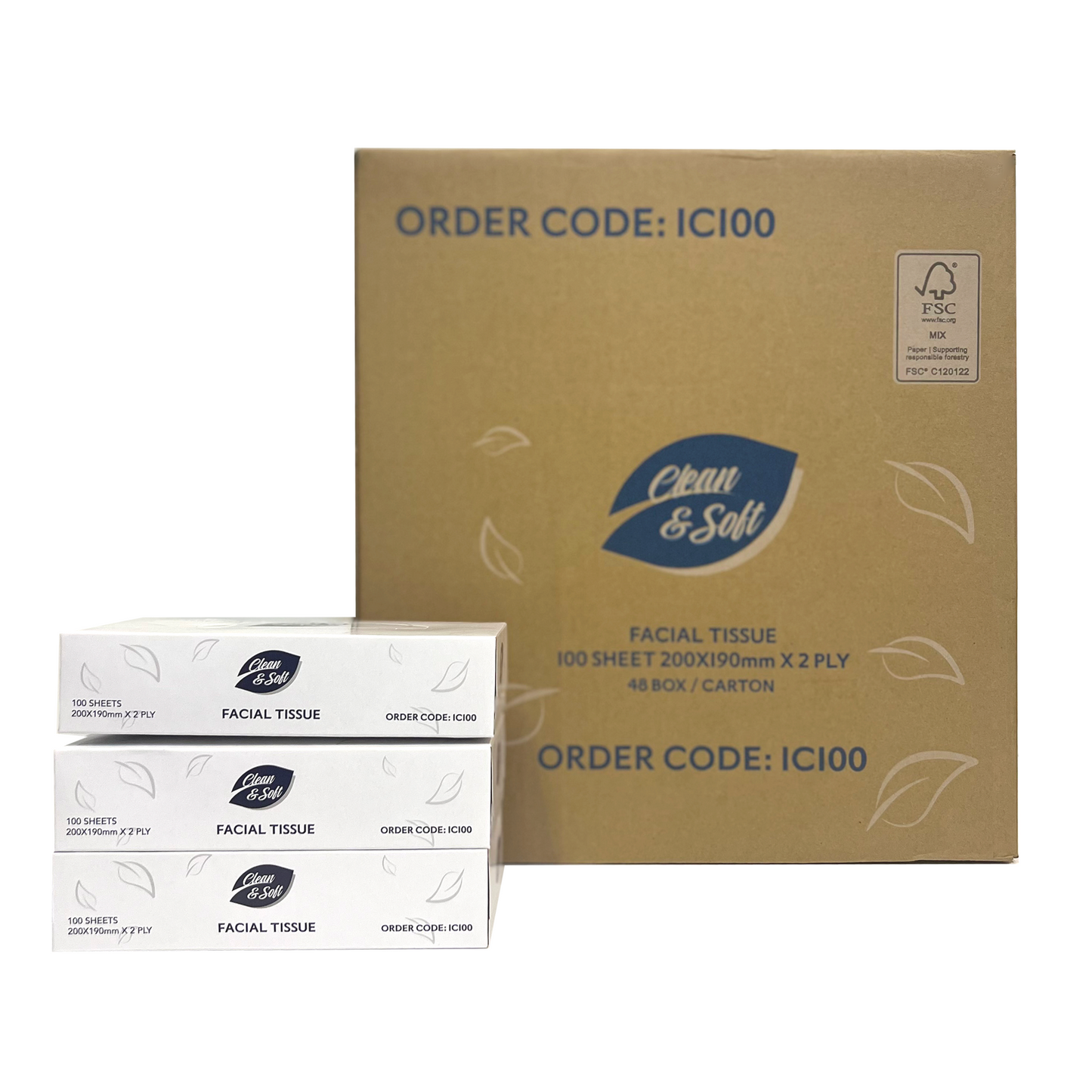 PAÑUELO FACIAL 100S 20CM X 19CM 48PK 2 CAPAS - IC100