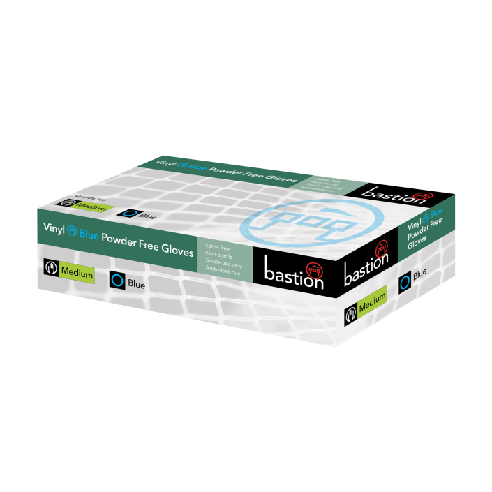 BASTION VINYL BLUE POWDER FREE MEDIUM DISP GLOVES 100 PACK