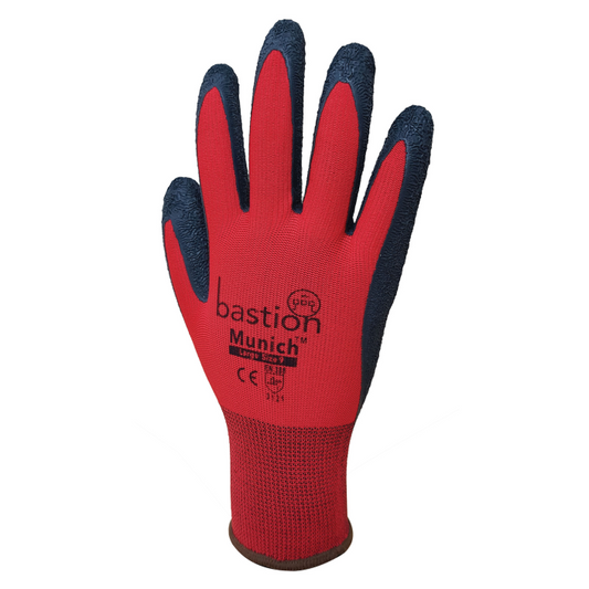 MUNICH - RED NYLON GLOVES BLACK CRINKLED LATEX COATING - MEDIUM