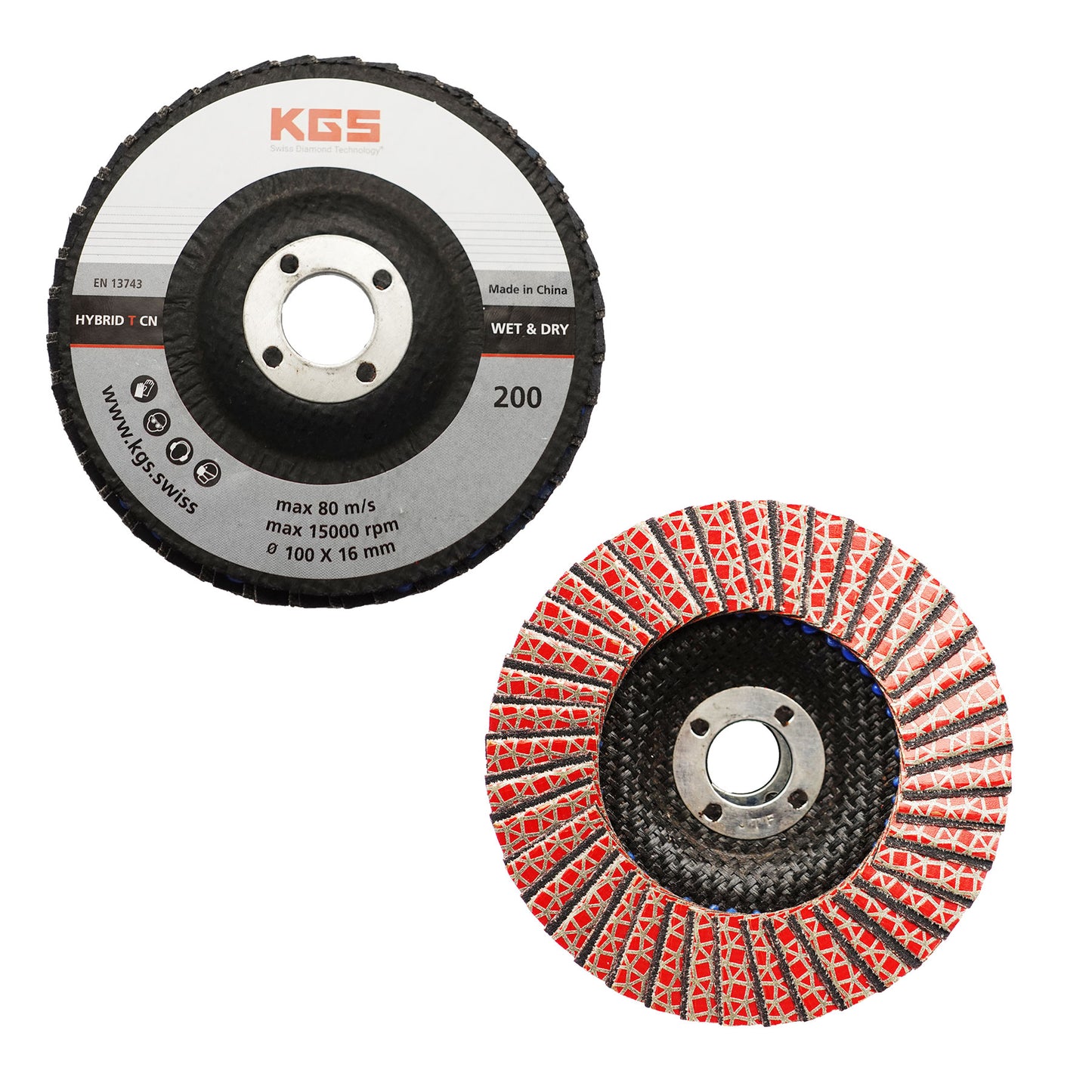 KGS HYBRID CN DIAMOND FLAP DISC 115MM 22.23 BORE GRIT 200