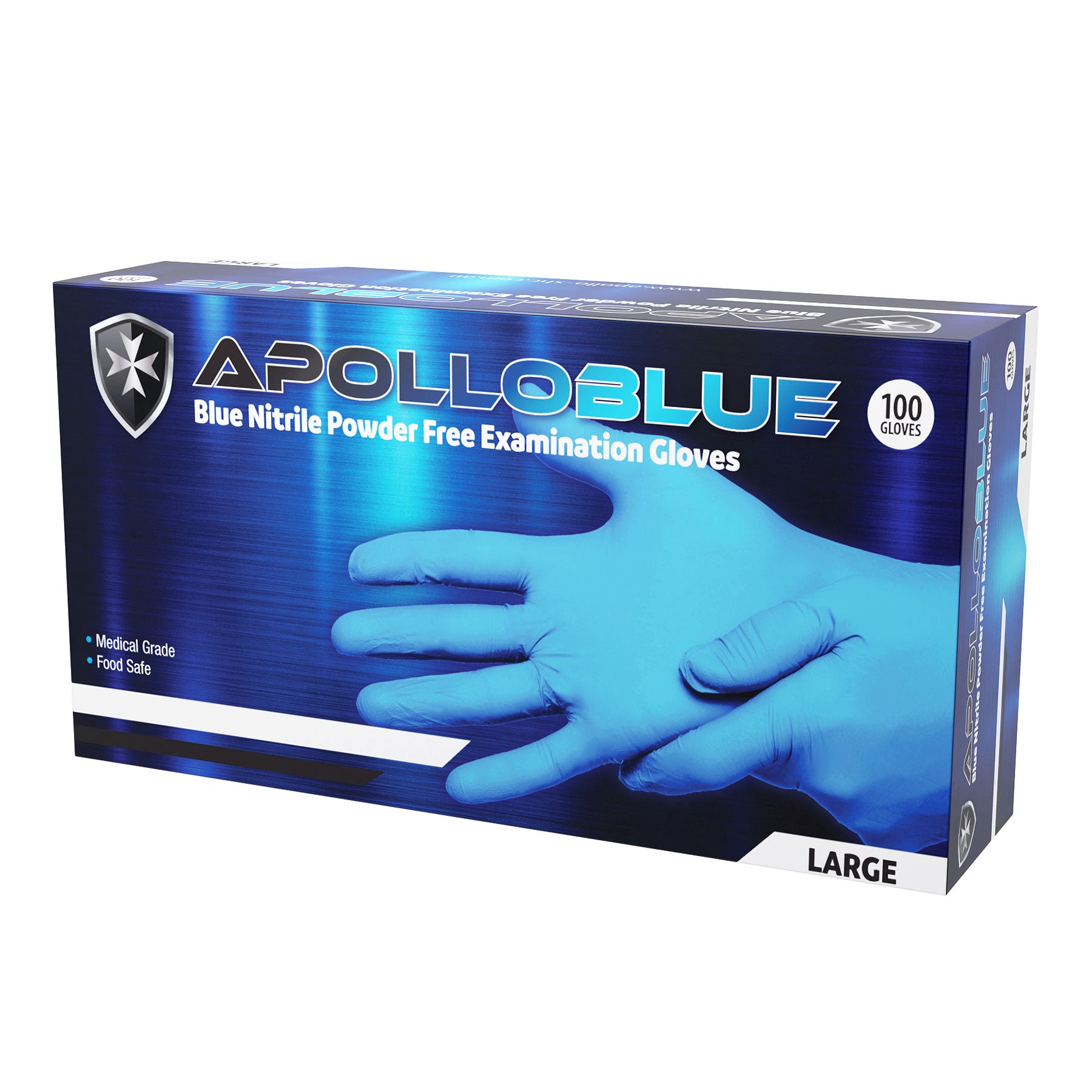APOLLO NITRILE BLUE DISPOSABLE POWDER FREE  X-LARGE GLOVES 100 PACK